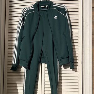 Adidas Dark Green Tracksuit with White Stripes